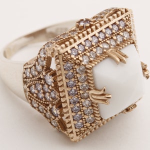 Hurrem-ontwerp! Turkse handgemaakte sieraden vierkante vorm witte onyx en ronde gesneden topaas 925 sterling zilveren ringmaatopties