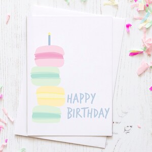 Tarjeta de postre de cumpleaños / Tarjeta de cumpleaños sencilla - Tarjeta de cumpleaños minimalista - Macarrones pastel - Multicolor - Feliz cumpleaños - Tarjeta de felicitación