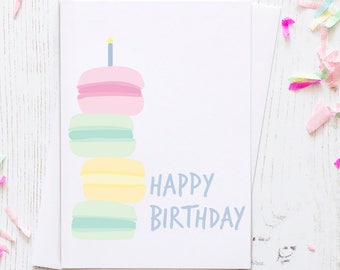 Macaron Birthday Card: Pastel Dessert, Simple Greeting