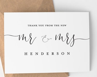 Personalized Wedding Thank You Card: Mr. and Mrs., Kraft Envelope