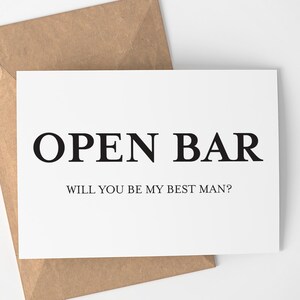 BAR ABERTO | Proposta de padrinho - engraçado - cartões de casamento - cartão de padrinho - conjunto de cartões - preto e branco