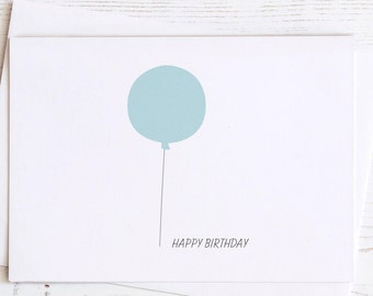 Minimalist Birthday Card Set: Blue Balloon Design, Kraft Envelopes