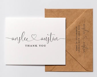 Personalized Wedding Thank You Cards: Heavy Card Stock, Kraft Envelopes