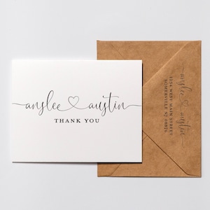Boda personalizada gracias / personalizado - tarjeta de agradecimiento de boda - tarjeta de boda - nombres - tarjeta - interior en blanco