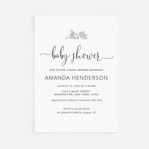 INSTANT DOWNLOAD - Olive Branch Baby Shower Invitation Template, PRINTABLE, Editable, diy, Customizable Template, Custom Instant Download