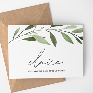 Wirst du unser Bubble Girl sein? | Personalisierte Bubble Girl Vorschlag Karte - Hochzeit - Blumenmädchen Karte - Hochzeitsdeko - Aquarell - Rustikal