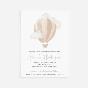 Air Balloon Invite - Baby Shower Invitation Template, PRINTABLE, Editable, DIY, Customizable Template, Custom Instant Download - Neutral