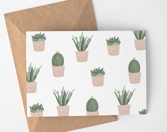 Succulent Note Cards | Blank Note Cards - Stationary Cards - Greeting Cards - Pink Succulent Plants