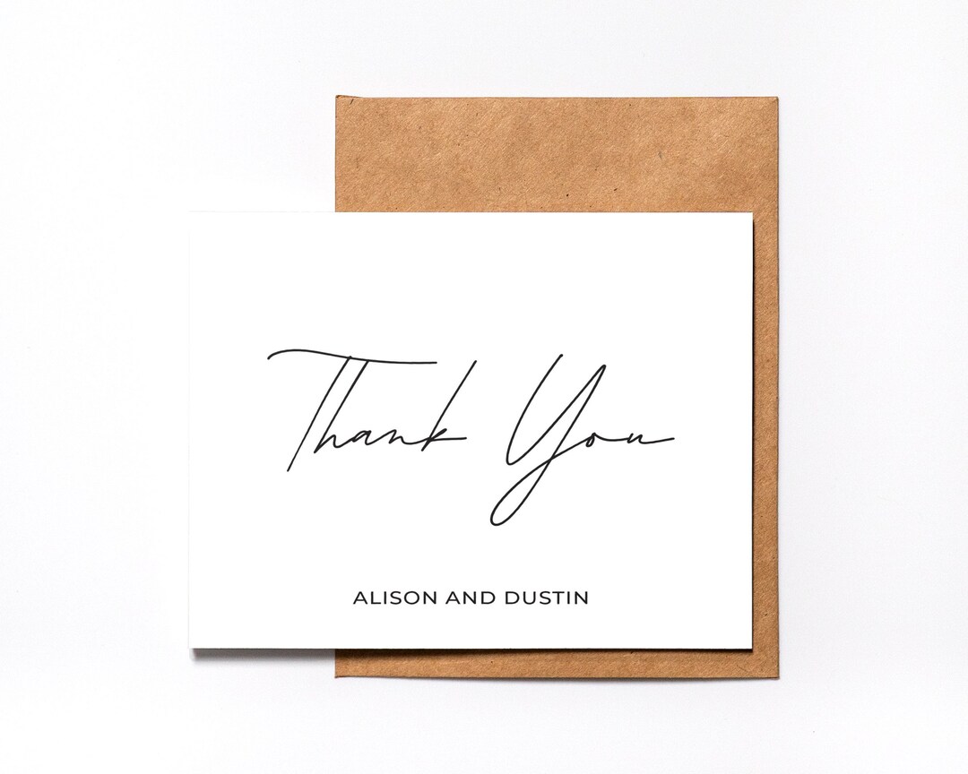 Personalized Wedding Thank You Cards: Modern Script, Kraft Envelope - Etsy