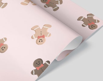 Gingerbread Wrapping Paper - Christmas Gift Wrap - Aesthetic Wrapping Paper - Packaging and Wrapping - Holiday Gift - Pink - Inclusive