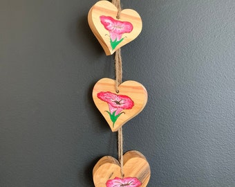 Bouquet of hearts, hanging hearts, wooden hanging hearts, wooden hearts, wall hearts, mobile wooden hearts, heart