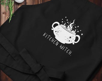 Kitchen Witch | Organic 100% Cotton | Witch Apron | Crystal | Stars | Cooking | Baking | Cauldron | Boho | Halloween | Practical Magic
