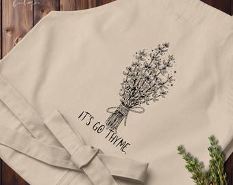 It&#39;s Go Thyme | 100% Organic Cotton Apron | Kitchen | Cooking | Baking | Gardening | Nature | Herbs | Herbalism | Apothecary | Nature | Eco