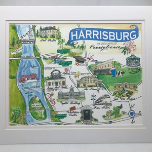 Harrisburg, Pennsylvania Artwork Print  (Matted) of Historical Landmarks.