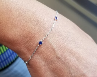 14k sapphire 5 bezel  bracelet/dainty/birthday/minimalist/layering