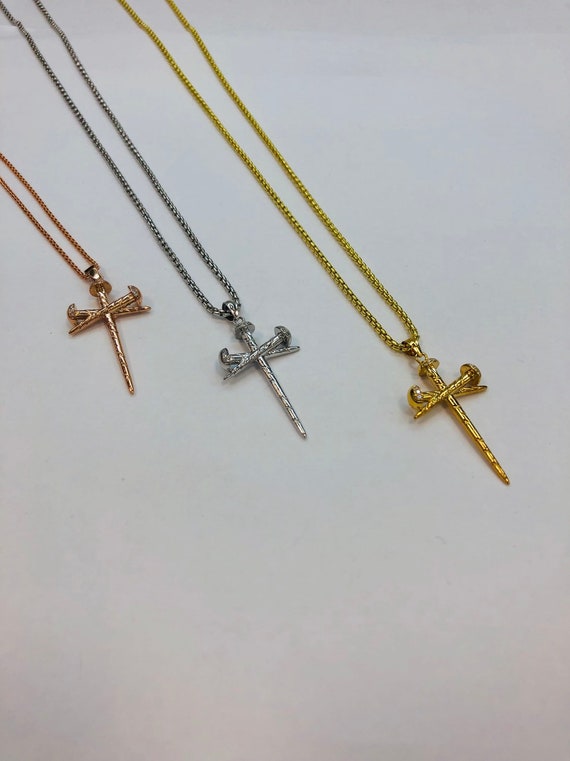 14k 18k Yellow White Rose Solid Gold 1 2 Inch Diamond Nail - Diamond Nail Cross Pendant 14k 18k Yellow White Rose Solid Gold 1 2 Inch Diamond Nail - Diamond Nail Cross Pendant