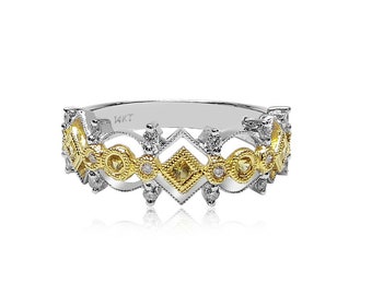 14K Two-tone Diamond and Yellow Sapphire Band