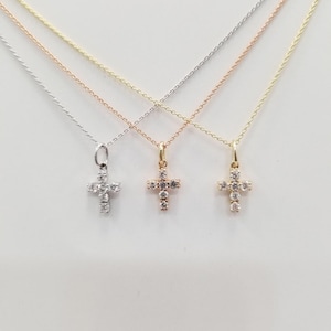 14k diamond tiny/petite/dainty/small cross necklace/easter present/easter gift for women/baptism gift
