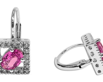 14K White Gold Pink Sapphire and Diamond Earrings