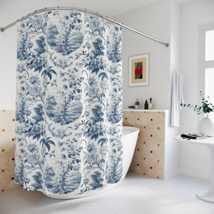 Polyester Shower Curtain - French Inspired - Toile De Jouy - Garden & Florals Scene - Custom Shower Curtain