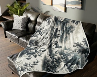 Manta de poliéster suave - Hermoso diseño de inspiración francesa - Toile De Jouy - Cottagecore - Garden Carraige Stroll - Día de las Madres