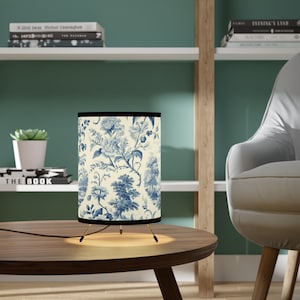 French Inspired Tripod Lamp - High-Resolution Printed Shade - French Toile De Jouy - Chinoisere