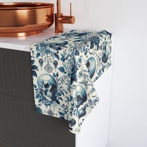 Hand Towel - Toile De Jouy - Skulls - Soft Touch - Kitchen Towel - Beautiful French Inspired Design