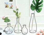 Set of 4 - Simple Wire Vase, Glass Vase,Mini Vase,Terrarium,Fairy Garden Decor,Glass decor,Home Decor,Office Decor,Gift,Unique Gift Idea