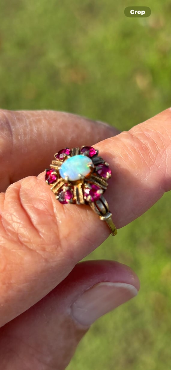 Antique genuine Opal /Ruby  Ring Solid 10K - image 4