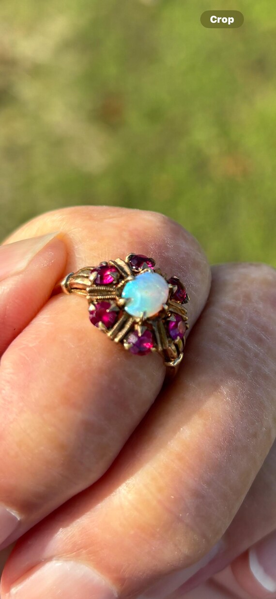 Antique genuine Opal /Ruby  Ring Solid 10K - image 3