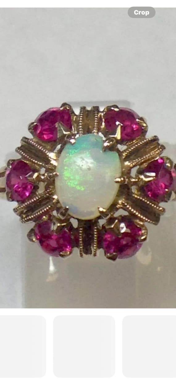 Antique genuine Opal /Ruby  Ring Solid 10K - image 5