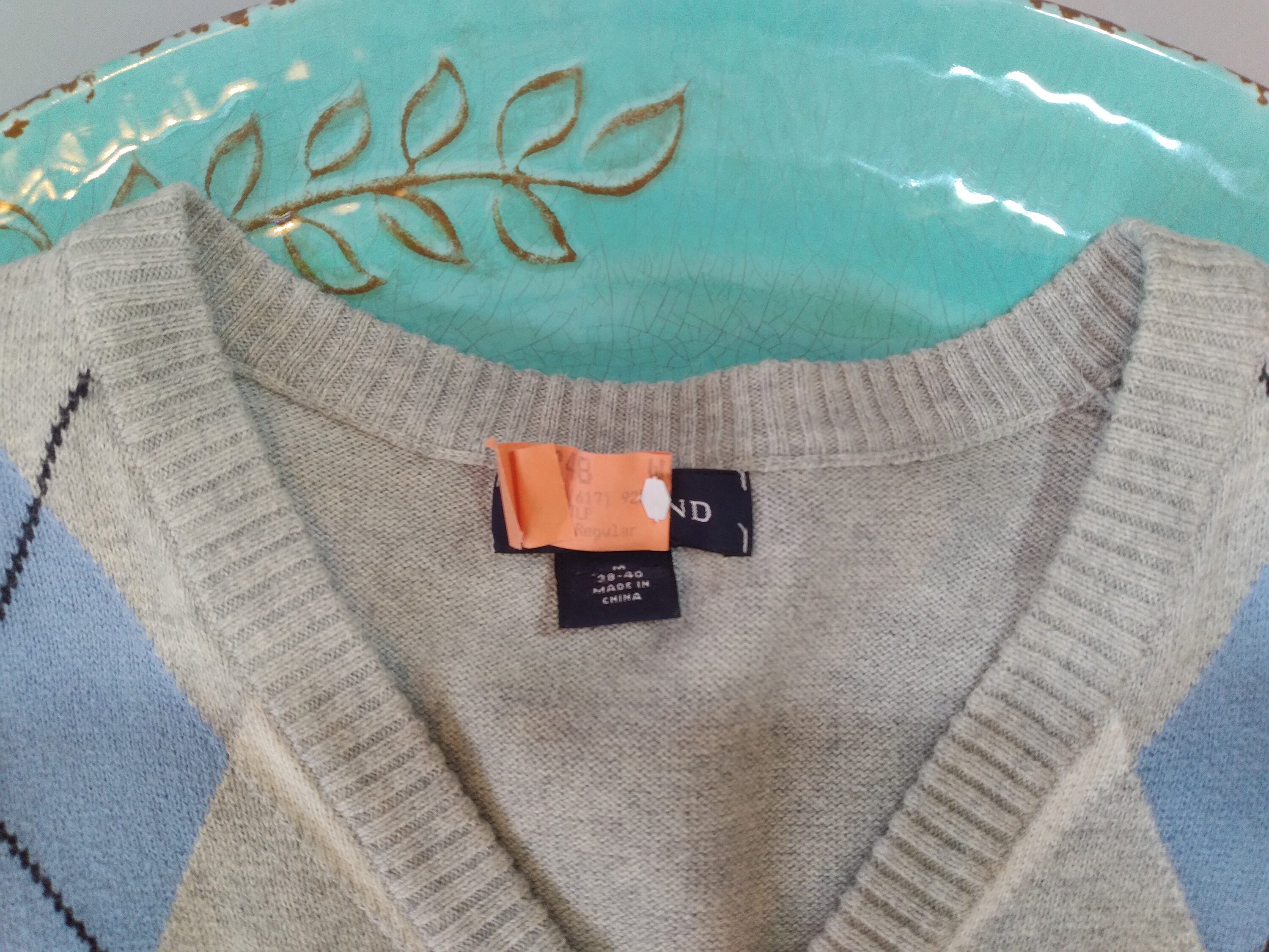 Land's End CottonCashmere VNeck Argyle Sweater Vest M Etsy