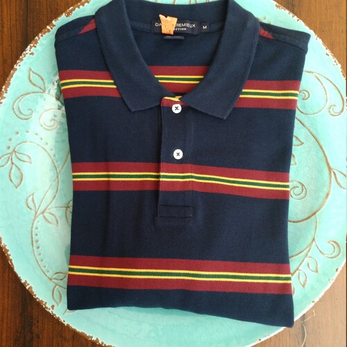 Daniel Cremieux Mens Long Sleeve Polo Rugby Shirt Cotton Navy Blue Striped L $80 