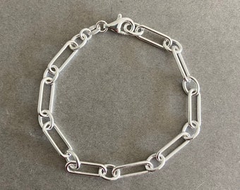 Sterling Silver Paper Clip with Ring Chain Bracelet - Sterling Silver