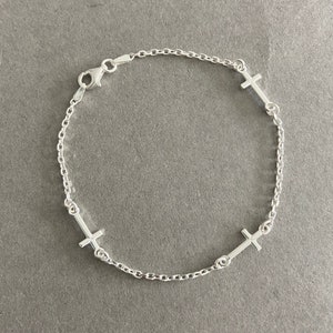 Sterling Silver 3 Cross Chain Bracelet - Sterling Silver
