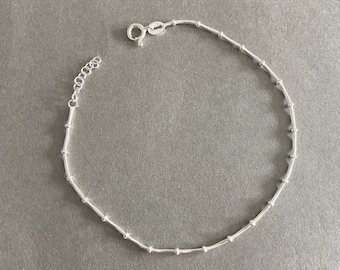 Silver Snake with Bead Chain Anklet - Sterling Silver