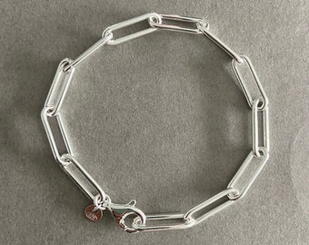 Sterling Silver Thick Chain Link Paper Clip Chain Bracelet - Sterling Silver