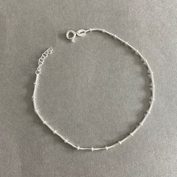 Silver Snake with Bead Chain Anklet - Sterling Silver