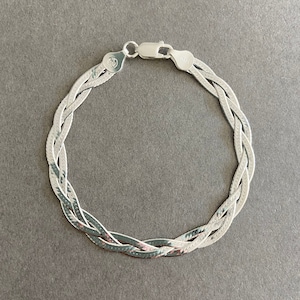 Sterling Silver Herringbone Triple Twisted Chain Bracelet - Sterling Silver