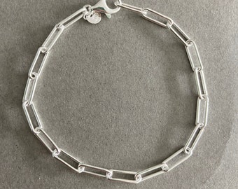 Sterling Silver Chain Link Paper Clip Chain Bracelet - Sterling Silver