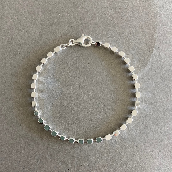 Sterling Silver Cube Chain Bracelet - Sterling Silver