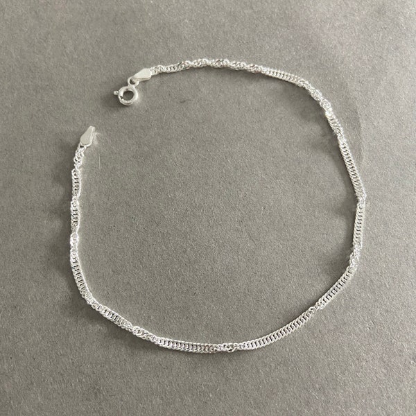 Silver Singapore Chain Anklet - Sterling Silver