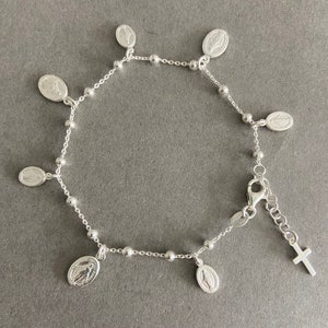Sterling Silber Wundertätige Medaille Jungfrau Maria Anhänger Katholische Kette Armband - Sterling Silber