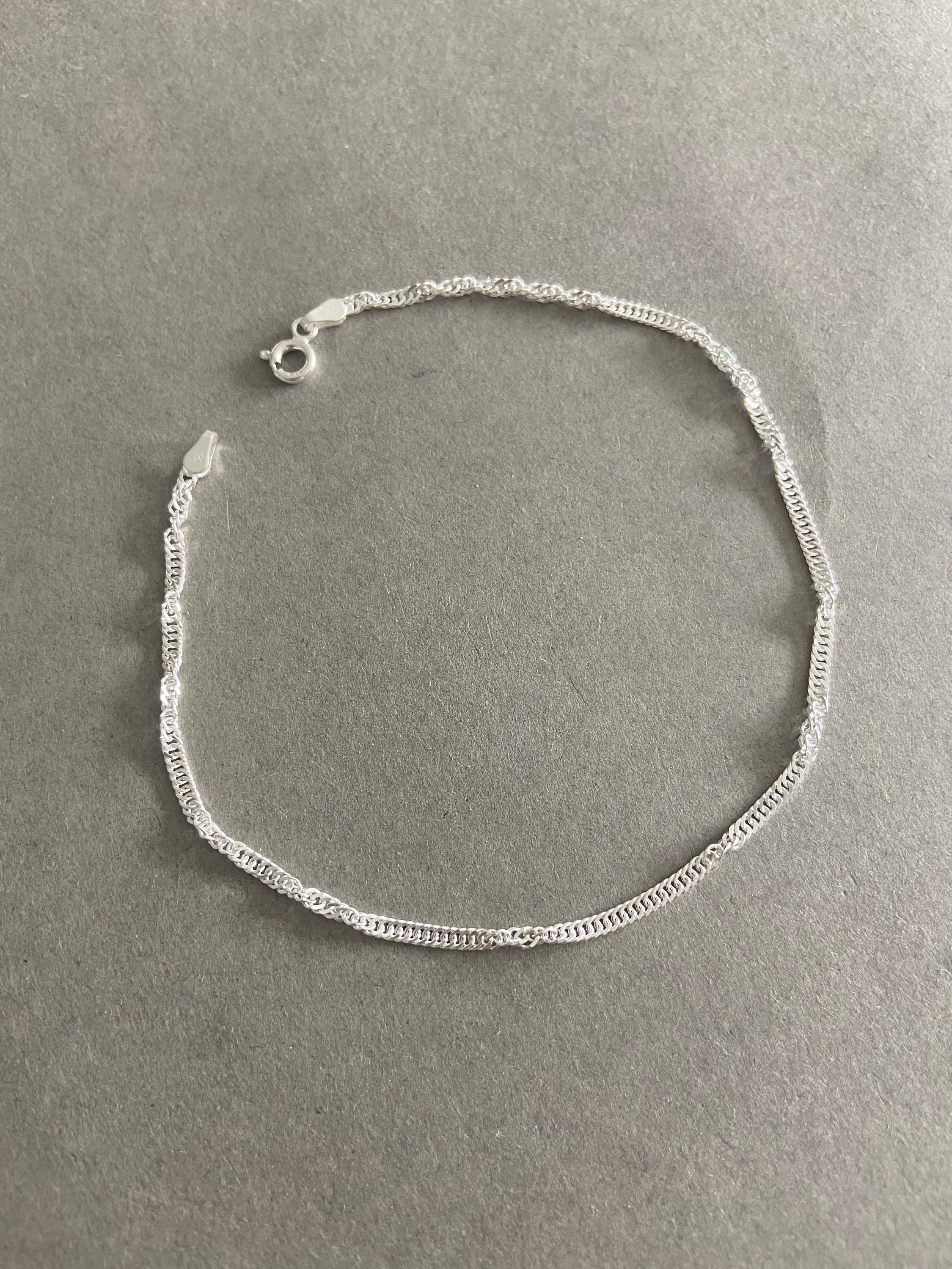 Cavigliera In Argento Sterling 925 Singapore - Catena Bianca E Gialla, Placcata Rodio, Lunghezza Regolabile 9-28cm