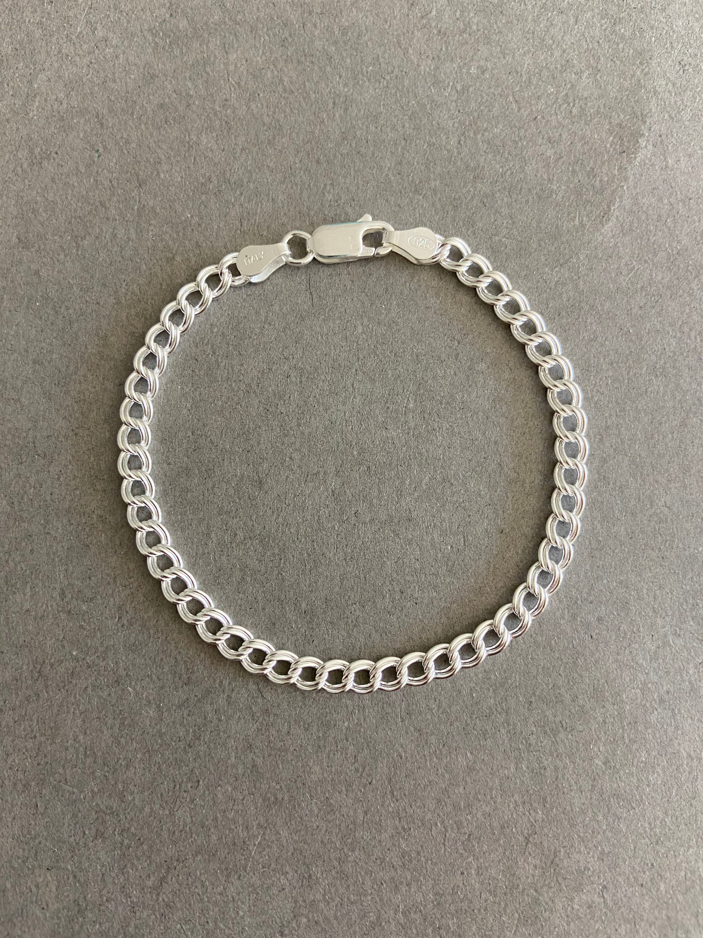 Sterling Silver Double Link Charm Chain Bracelet - Sterling