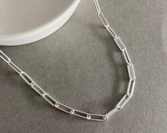 Sterling Silber "Büroklammer-Runde Dicke" Kette Halskette, Silber Gliederkette Toggle Halskette, Silber Chunky Halskette, Silber Choker Halskette