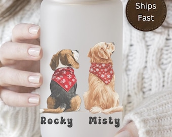 Custom Pet Gift Custom Pet Dog Christmas Dog with Scarf Iced Coffee Frosted Tumbler Pet Mug Pet Coffee Dog Portrait Mom Dog Dad