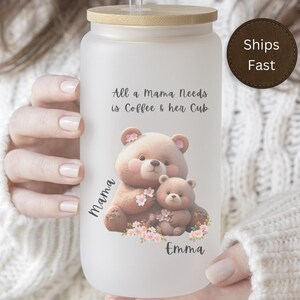 Personalized Mama Bear Mug Iced Coffee Frosted Tumbler Mama Bear Gift For Mother&#39;s Day Christmas Gift for Mom Mama Bear Cubs Mama Mug