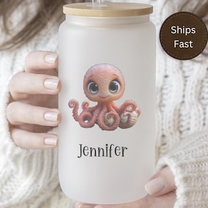 Personalized Cute Octopus Mug Custom Octopus Iced Coffee Frosted Tumbler October Gifts for Women Girls Octopus Cup Ocean Life Marine Animal