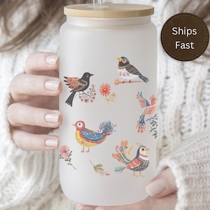 Personalized Scandinavian Mug Scandinavian Folk Art Frosted Tumbler Nordic Art Birds Mug Norwegian Folk Art Mug
